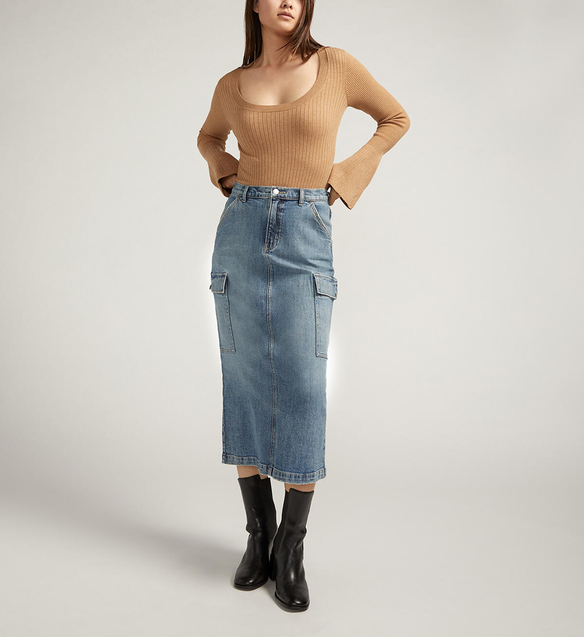 Silver Cargo Midi Skirt