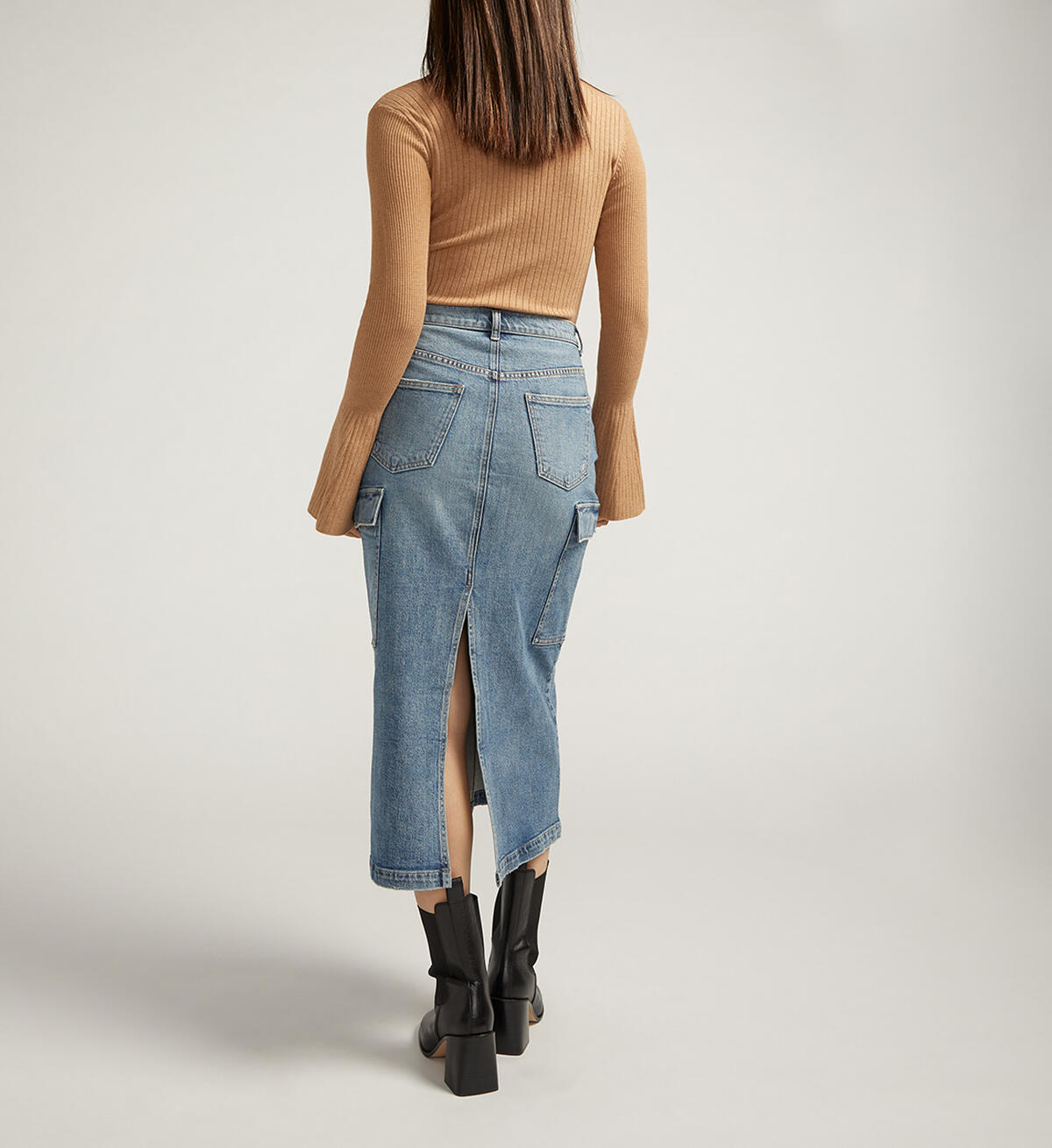 Silver Cargo Midi Skirt